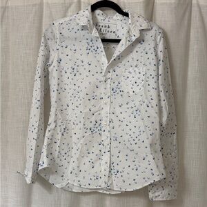 Frank & Eileen Barry White Shirt with Blue Butterflies